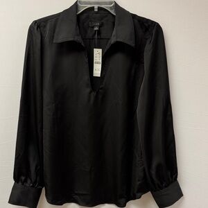 J Crew Collared Popover Top Women’s Black Long Sleeve Size Medium